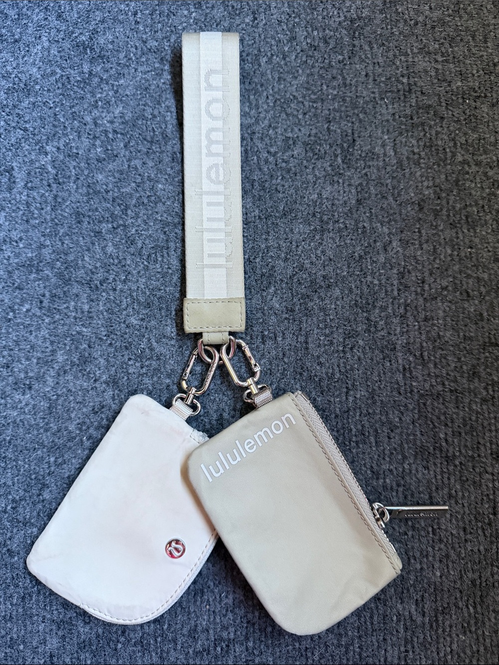 lululemon athletica Beige and Cream Wristlet Key Pouch Set